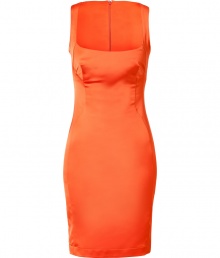 With a plunging balconette neckline and form-fitting silhouette, Just Cavallis radiant fire orange dress puts a sultry spin on cocktail hour - Balconette neckline, thick straps, hidden back zip - Form-fitting - Wear with metallic clutches and jet black platform heels