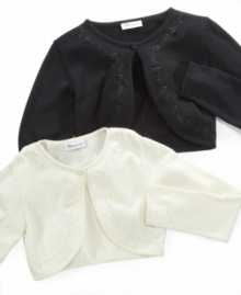 Bundle her up in a sweet way with these beaded bolero shrug sweaters from Bonnie Jean.