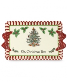 Christmas couldn't be sweeter with Spode's Christmas Tree Peppermint platter. An iconic holiday favorite trimmed in candy stripes and holly accents makes already-delicious meals especially irresistible.