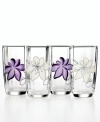 Hand-painted purple and white flowers flourish on this set of Anna Plum highball glasses to complement the Laurie Gates dinnerware pattern.