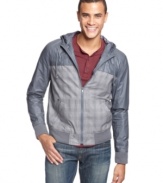 Don't cover your cool. This zip-front hooded jacket from American Rag keeps your look intact.