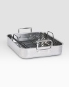 An elegant, professional-grade roasting pan is manufactured with exclusive multi-ply construction, a specially designed combination of stainless steel and aluminum alloys for lifetime performance, durability