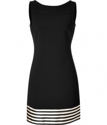 Minimalist and modern with its monochrome striping, Jil Sander Navys black and white satin detailed sheath is an ultra-sophisticated choice for cocktails - Wide neckline in front and back, thick straps, white striping around the hemline, hidden side zip - Tailored fit - Wear with jet black accessories and a dusting of fine jewelry