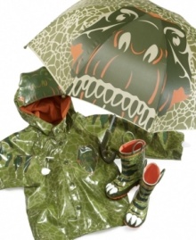 Hear him roar when he's having fun exploring the puddles with the help of this dinosaur umbrella. A handle that's easy to hold, with a no-pinch opening and closing mechanism, is perfect for little hands.