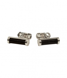 Add a gentlemanly accent to your formal look with these luxe cufflinks from Neil Barrett - Silver-tone cylindrical cufflinks with leather inlay - Pair with a slim suit and a patterned button down