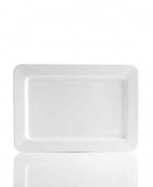 Set 5-star standards for your table with this sleek rectangular platter from Hotel Collection. Balancing a delicate look and exceptional durability, the translucent White China collection of dinnerware and dishes is designed to cater virtually any occasion.