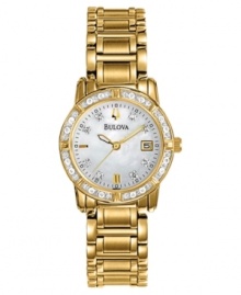 Diamonds add glamorous shine to this golden watch from Bulova.