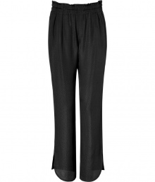 Casual goes elegant with these loose-fitting textured silk harem pants from See by Chloe - Wide elasticized waistband, pleated, on-seam pockets, back welt pockets, cropped silhouette, split curved hem - Wear with a button-down top, a blazer, and peep-toe heels