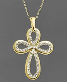 Let your faith shine. Kaleidoscope's stunning Celtic-inspired cross features loops of sparkling crystals with Swarovski Elements. Crafted in 18k gold over sterling silver. Approximate length: 18 inches. Approximate drop: 1-2/3 inches.