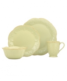 With fanciful beading and feminine shapes, Lenox French Perle place settings have an irresistibly old-fashioned sensibility. Hard-wearing stoneware is dishwasher safe and, in a soft pistachio hue with antiqued trim, a graceful addition to every meal. Qualifies for Rebate