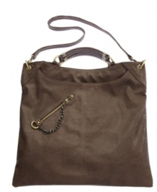 A front zip pocket with chain detail adds a trendy downtown accent to the square Key Note tote from Olivia + Joy.