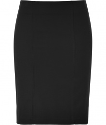 A polished staple for your workwear wardrobe, Steffen Schrauts black rayon blend skirt is an elegant, everyday indispensable - Slim, medium rise pencil cut, with flattering, figure elongating decorative vertical seams - Kick pleat and zip at rear - Pair with a button down and light cashmere cardigan or a silk blouse and style with classic pumps or loafers