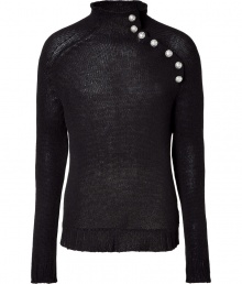 Anything but basic, this must-have wool sweater from Parisian cult label Balmain is a fall essential - Turtleneck with silver-tone buttons at shoulder seam, long sleeves, slim fit, ribbed hem - Pair with jeans, slim trousers, or corduroys