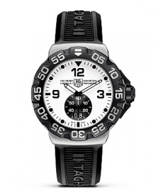 Fernando Alonso, the Formula 1 double World Champion, has participated with TAG Heuer in the design of this new chronograph that reflects his relaxed, sporting image. With white dial and titanium carbide coated bezel. Features a Grande Date.