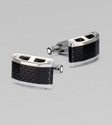 Rectangular, stainless steel cuff links with carbon inlay.Stainless steelT-back closureAbout ¾ x ½Imported