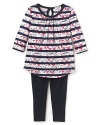 Pretty printed flowers on contrast stripes combine in this darling, easy-on-and-off tunic and leggings set from Splendid Littles.