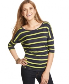 Nab awesome casual style with this striped boat neck top from One Clothing!