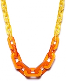 Bored out of your mind? Brighten up in Bar III's startling statement necklace. Yellow, orange, and dark orange-colored acrylic links provide a bold splash of citrus. Extension chain and clasp crafted in mixed metal. Approximate length: 19-1/2 inches + 2-inch extender.