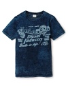 This soft Diesel tee brings old school cool to his closet with its deep blue hue and weathered logo.