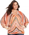 Revive your casual bottoms with Cha Cha Vente's three-quarter-sleeve plus size top, broadcasting a bold print!