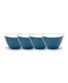 This lush blue set of four mini bowls are perfect for rice, dips or soups. Mix and match this simple, versatile stoneware with the other shades of Colorwave dinnerware for a unique table setting in your favorite hues.