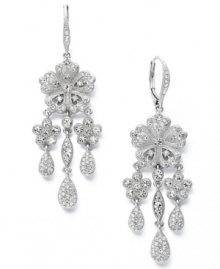 Stand out at your next special occasion. Eliot Danori steps up the elegance factor with these dazzling Plumeria chandelier earrings. Crafted in silver tone mixed metal with an assortment of sparkling crystals. Approximate drop: 1-1/2 inches.