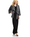 THE LOOKBasket-weave inspired patternWide shawl collarDraped open front¾ kimono sleevesTHE FITAbout 32½ from shoulder to hemTHE MATERIALMerino woolCARE & ORIGINDry cleanImportedModel shown is 5'11 (180cm) wearing US size Snmall. 