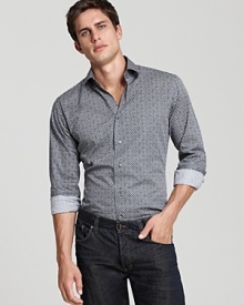 Gancino's classic signature print adorns this luxe Salvatore Ferragamo shirt, featuring a slim, impeccable fit.