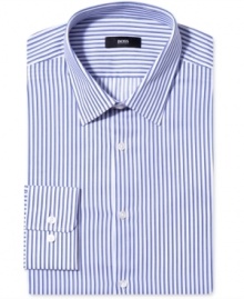 Look sharp in a sharp fit in this handsome Hugo Boss dress shirt.