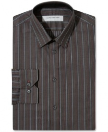 Streamline your style. A slim fit and sleek stripes give this Marc New York dress shirt a modern sophisticated look.