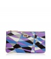 Get up and go glamorously with Puccis elegantly eye-catching cosmetic case - Rectangular zip top style in a vibrant blue, lavender and black graphic print - Leather piping and signature logo plaque - Durable plastic protects against dust and moisture - Convenient and practically sized to house all of your beauty essentials - Great for travel, also makes a superb gift