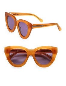 Feminine cat's-eye shape gets a sparkly update in tonal glitter acetate. Available in bright orange with smoke mono lens.Acetate temples with black metal arrow logoCategory 3 UV protectionImported