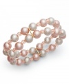 Drape your wrists in pretty pastels. This Charter Club bracelet features two rows of pink imitation plastic pearls crafted in gold tone mixed metal. Bracelet stretches to fit wrist. Approximate diameter: 2-1/2 inches.