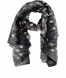 With a cool fusion of dots and lizard print, Marc by Marc Jacobs wool scarf lends a snappy edge to any outfit - Logo at end - Wrap around leather jackets or wear indoors over bright knit cashmere