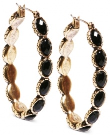 Accents make the rounds in these hoop earrings from Lucky Brand. Crafted from gold-tone mixed metal, the earrings feature black stones for an extra bit of flair. Approximate drop: 1-3/4 inches.