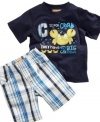 Crabby can be cute. He'll be all smiles in this fun tee shirt and plaid short set from Kids Headquarters.