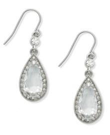 Charter Club adds elegance to your look with this chic earring style. Teardrop-shaped clear glass combines with small, round-cut glass accents. Crafted in imitation rhodium tone mixed metal. Approximate drop: 1-1/4 inches.