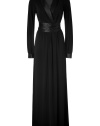 An ultra glamorous take on this seasons menswear trend, Rachel Zoes tuxedo gown is an exquisitely feminine choice for your after-dark affairs - Satin shawl collar, wrapped V-neckline, long sleeves, satin buttoned cuffs, hidden hook closures at waist, pleated skirt, self-tie satin sash, side belt loops - Soft draped fit - Team with statement jewelry and sky-high heels