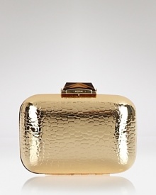 A shining example of evening style. This boxy, KOTUR clutch strikes it rich in brass with a palm-perfect shape.