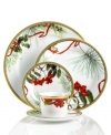 A new holiday classic, the Holly Berry place setting features filigree-patterned gold and beautiful Christmas botanicals in elegant white porcelain. Complements Charter Club's Grand Buffet Classic Gold and Red Rim dinnerware.