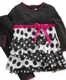 She'll be adorably chic in this dot tier ruffle tunic and legging set by Sweet Heart Rose.