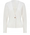 Get the look of the moment with See by Chlo?s collarless white cotton jacket, a pristine choice for finishing warm weather outfits - Collarless, long sleeves, tack-stitched cuff detailing, front slit pockets, single front button closure - Tailored fit - Wear over a silk tee with skinny jeans and heels