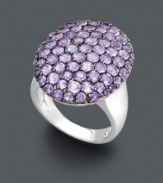 Shape up your look in conversation-making style! Regal purple hues in pave-set amethyst (4-1/2 ct. t.w.) form an intricate pattern in this oval-shaped statement ring. Crafted in sterling silver. Size 7.