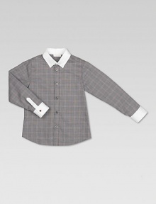 An essential, checkered, button-down cotton shirt featuring a white collar and cuffs with Gucci logo buttons.Button-down collarLong sleeves with button cuffsButton-frontCottonDry cleanMade in Italy Please note: Number of buttons may vary depending on size ordered. 