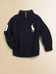 A timeless full-zip knit cotton sweater is updated with a heritage-inspired Big Pony.MockneckLong sleevesFull-zip frontRibbed cuffs and hemCottonMachine washImported