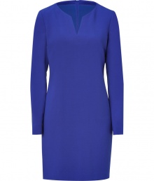 With its perfect proportions and radiant shade of bright blue, Hugos long sleeved dress is perfect for taking polished office days into chic city cocktails - Rounded neckline with slit, long sleeves, hidden back zip, tailored fit - Pair with heels and chunky statement jewelry