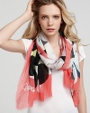 Large eye-catching geometric print in vibrant hues make for stylishly stated scarf from DIANE von FURSTENBERG.