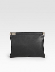 A sleek and minimalistic design in supple leather.Top zip closureFully lined10¾W X 8H X ½DMade in Italy