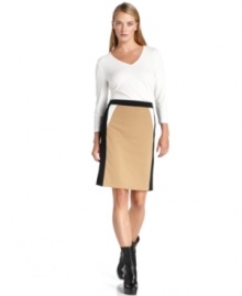 A touch of colorblocked detail makes this pencil skirt from Calvin Klein completely contemporary.