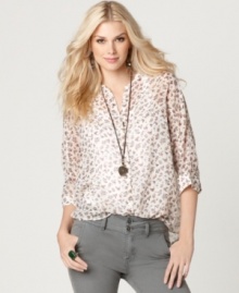 A vintage-inspired floral pattern on semi-sheer fabric lends chic charm to this top from Buffalo Jeans.